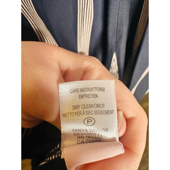 TANYA TAYLOR Dark Navy Blue Pinstripe A-Line Sleeveless Midi Dress Size Large - Picture 14 of 14